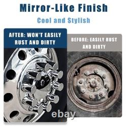 Complete 33mm Lug Chrome Hub Cover Semi Truck Wheel Axle Cover Kit Front & Rear