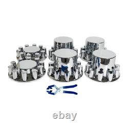 Complete 33mm Lug Chrome Hub Cover Semi Truck Wheel Axle Cover Kit Front & Rear