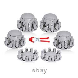 Complete 33mm Lug Chrome Hub Cover Semi Truck Wheel Axle Cover Kit Front & Rear