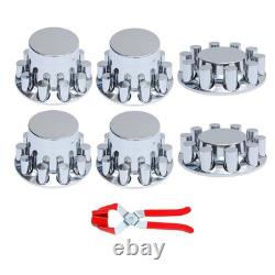 Complete 33mm Lug Chrome Hub Cover Semi Truck Wheel Axle Cover Kit Front & Rear