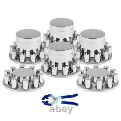 Complete 33mm Lug Chrome Hub Cover Semi Truck Wheel Axle Cover Kit Front & Rear