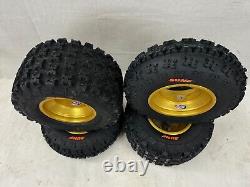 DWT A5 Gold Front Rear Rims Wheels Sunf A027 Tires LTR450 LTZ400 KFX450R KFX400