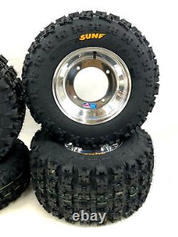 DWT Polished Front Rear Rims Wheels Sunf A027 XC Tires Yamaha Raptor 700 660 250