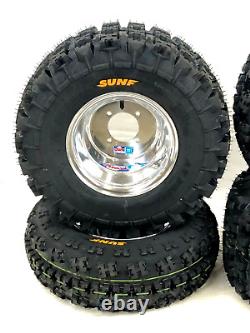 DWT Polished Front Rear Rims Wheels Sunf A027 XC Tires Yamaha Raptor 700 660 250