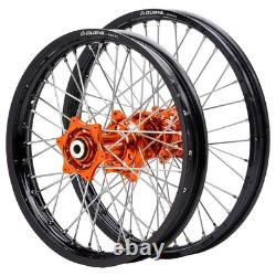 Dubya Edge Complete Front/Rear Wheel Set 1.60 x 21 / 2.15 x 18 Black Rim/Orange