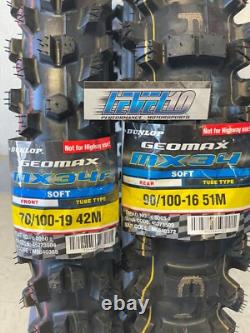 Dunlop MX34 Front 70/100-19 Rear 90/100-16 Tire Set KX100 TTR125L Big Wheel