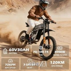 Electric Bike E-Bike 6000W Peak 60V 30AH Adult Bicycles 70/100-19 Off-Road Tire