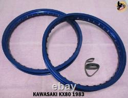 FIT KAWASAKI KX80 1983 ALUMINIUM BLUE FRONT+ REAR WHEEL RIM SET nan3884
