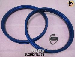 FIT SUZUKI TC120 ALUMINIUM BLUE FRONT + REAR WHEEL RIM SET nan3813