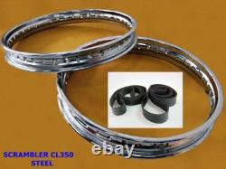 Fit HONDA SCRAMBLER CL350 FRONT19 & REAR18 STEEL WHEEL RIM SET+TAPE RUBBER#BI