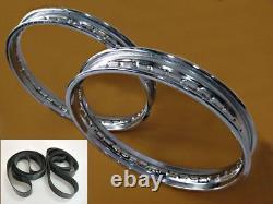 Fit HONDA SCRAMBLER CL350 FRONT19 & REAR18 STEEL WHEEL RIM SET+TAPE RUBBER#BI
