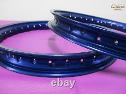 Fit KAWASAKI KD100 KM100 KD80 MC1 ALU BLUE FRONT & REAR WHEEL RIM SET ES957