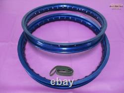 Fit KAWASAKI KD100 KM100 KD80 MC1 ALU BLUE FRONT & REAR WHEEL RIM SET ES957