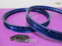 Fit KAWASAKI KD100 KM100 KD80 MC1 ALU BLUE FRONT & REAR WHEEL RIM SET ES957