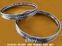 Fit SUZUKI PE250T 1980 FRONT & REAR CHROME WHEEL RIM SET 2PCS mi112