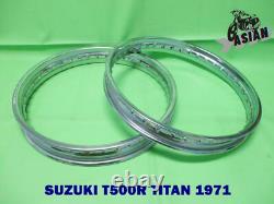 Fit SUZUKI T500R TITAN 1971 Front & Rear Chrome Steel Wheel Rim as1921