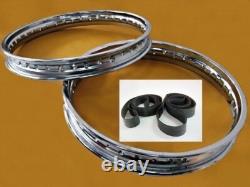 Fit YAMAHA MX175 F/G/H 1979-1981 FRONT & REAR STEEL WHEEL RIM SET+TAPE RUBBER#BI