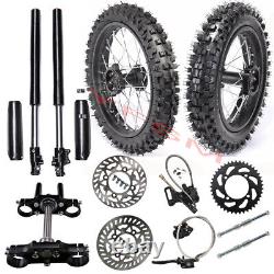 Front 14'' & Rear 12'' Wheel Rim Front Forks Triple Tree Handlebar PitBike Tire