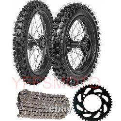 Front 80/100-12 & Rear 60/100-14 Wheel Rim Tire & Chain Sprocket f Dirt Pit Bike