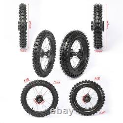 Front 80/100-12 & Rear 60/100-14 Wheel Rim Tire & Chain Sprocket f Dirt Pit Bike