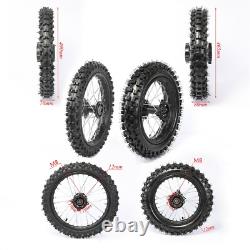 Front 80/100-12 & Rear 60/100-14 Wheel Rim Tire & Chain Sprocket f Dirt Pit Bike