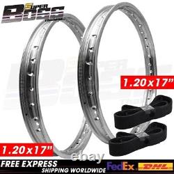 Front And Rear Steel Wheel Set 1.20x17 36 Holes 1 Pair Chrome & Rim Strips