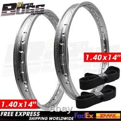 Front And Rear Steel Wheel Set Chrome 1.40x14 36 Holes (1 Pair) & Rim Strips