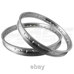 Front And Rear Steel Wheel Set Chrome 1.40x14 36 Holes (1 Pair) & Rim Strips