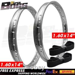 Front And Rear Steel Wheel Set Chrome 1.60x14 36 Holes (1 Pair) & Rim Strips