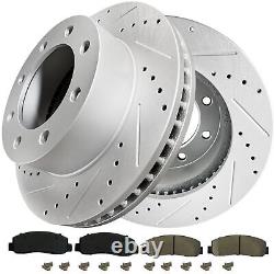 Front Drilled Rotors +Carbon Fiber Ceramic Brakes Pads for Ford F-250 F-350 SD