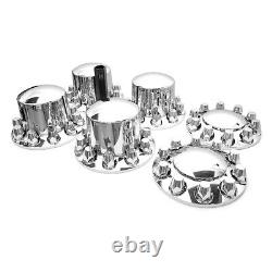 Front & Rear Chrome Hub Cover Semi Truck Wheel Kit Axle Cover 33mm Lug Nuts