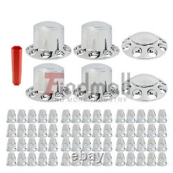 Front & Rear Complete Chrome Hub Cover Semi Truck Wheel Kit Axle Cover 33mm Lug
