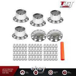 Front & Rear Complete Chrome Hub Cover Semi Truck Wheel Kit Axle Cover 33mm Lug