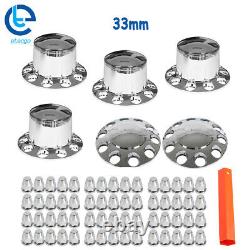 Front & Rear Complete Chrome Hub Cover Semi Truck Wheel Kit Axle Cover 33mm Lug