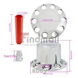 Front & Rear Complete Chrome Hub Cover Semi Truck Wheel Kit Axle Cover 33mm Lug