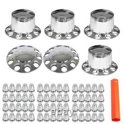 Front & Rear Complete Chrome Hub Cover Semi Truck Wheel Kit Axle Cover 33mm Lug