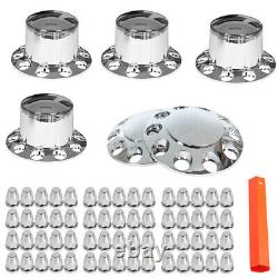 Front & Rear Complete Chrome Hub Cover Semi Truck Wheel Kit Axle Cover 33mm Lug