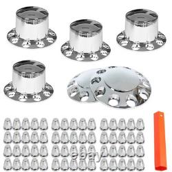 Front & Rear Complete Chrome Hub Cover Semi Truck Wheel Kit Axle Cover 33mm Lug