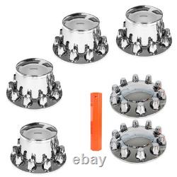 Front & Rear Complete Chrome Hub Cover Semi Truck Wheel Kit Axle Cover 33mm Lug