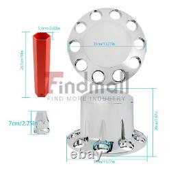 Front & Rear Complete Chrome Hub Cover Semi Truck Wheel Kit Axle Cover 33mm Lug