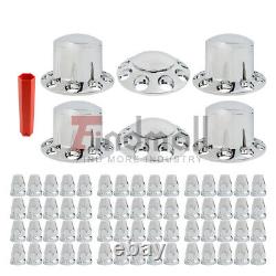 Front & Rear Complete Chrome Hub Cover Semi Truck Wheel Kit Axle Cover 33mm Lug