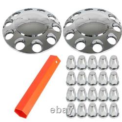 Front & Rear Complete Chrome Hub Cover Semi Truck Wheel Kit Axle Cover 33mm Lug