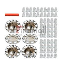 Front & Rear Complete Chrome Hub Cover Semi Truck Wheel Kit Axle Cover 33mm Lug