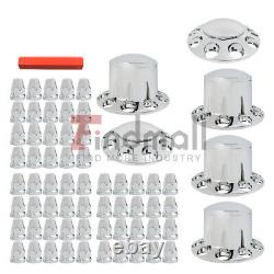 Front & Rear Complete Chrome Hub Cover Semi Truck Wheel Kit Axle Cover 33mm Lug