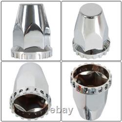 Front & Rear Complete Chrome Hub Cover Semi Truck Wheel Kit Axle Cover 33mm Lug