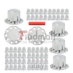 Front & Rear Complete Chrome Hub Cover Semi Truck Wheel Kit Axle Cover 33mm Lug