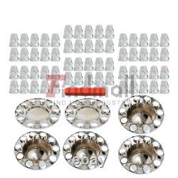 Front & Rear Complete Chrome Hub Cover Semi Truck Wheel Kit Axle Cover 33mm Lug