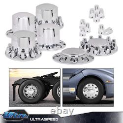Front & Rear Complete Chrome Hub Cover Wheel Axle Cover Kit Semi Truck 33mm Lug