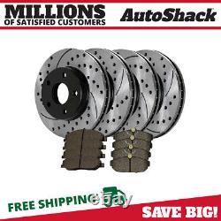Front & Rear Drilled Slotted Brake Rotors Black & Pads for Ford Mustang 4.0L V6