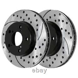 Front & Rear Drilled Slotted Brake Rotors Black & Pads for Honda Accord 2.4L